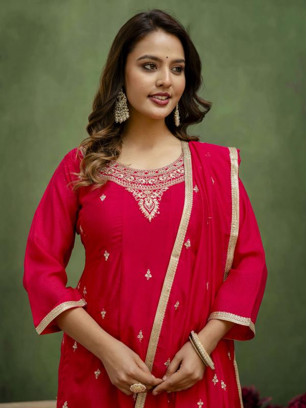 VP 9718 R Elegant Ready to Wear Anarkali Kurta Set in Soft Silk Blend with Embroidered Dupatta and Perfect Fit